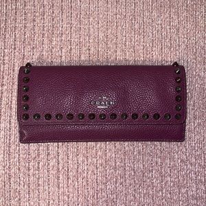 Coach Wallet Pebble Leather Studded Dark Plum